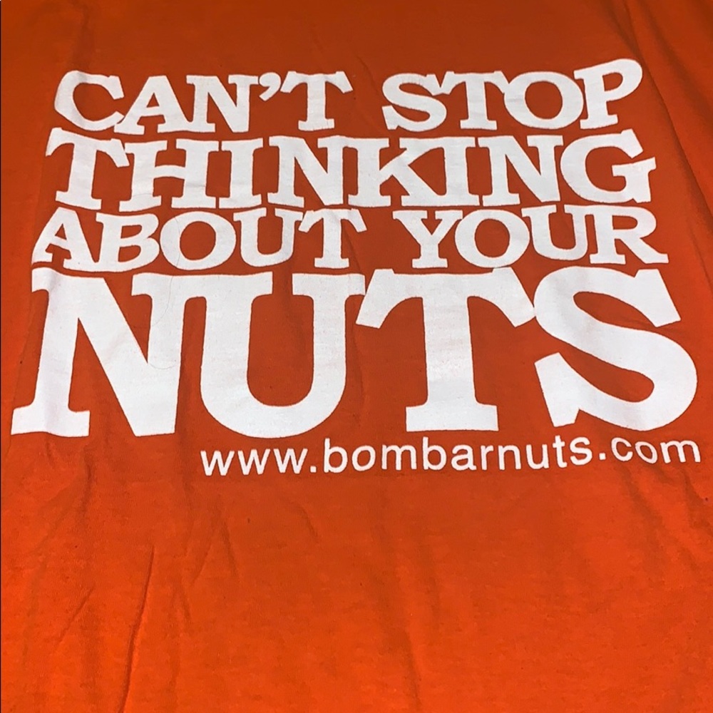 Funny graphic tee orange. Bomber nuts.